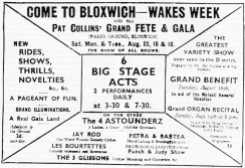 B+W typed Bloxwich Wakes advert, early 1900s